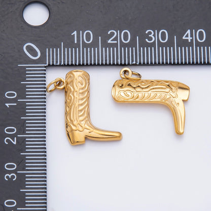 Stainless Steel 20mm Geometric Artisan Texas Cowboy Boots Charm | C-070