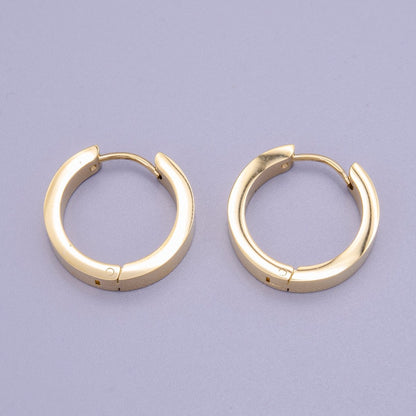 Stainless Steel 20mm Gold Flat Huggie Endless Hoop Earrings | AD1407