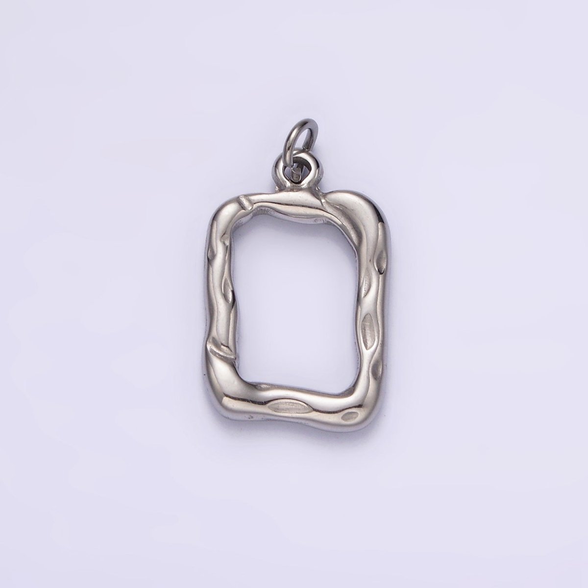 Stainless Steel 20mm Open Hammered Rectangular Charm in Gold &amp; Silver | P1263