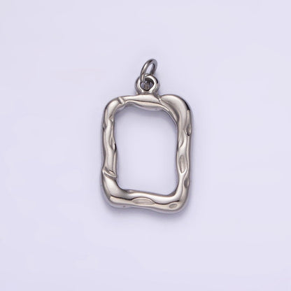 Stainless Steel 20mm Open Hammered Rectangular Charm in Gold &amp; Silver | P1263