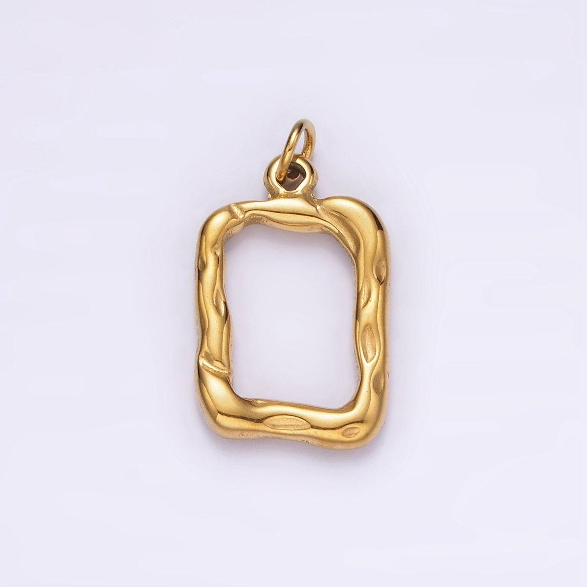 Stainless Steel 20mm Open Hammered Rectangular Charm in Gold &amp; Silver | P1263