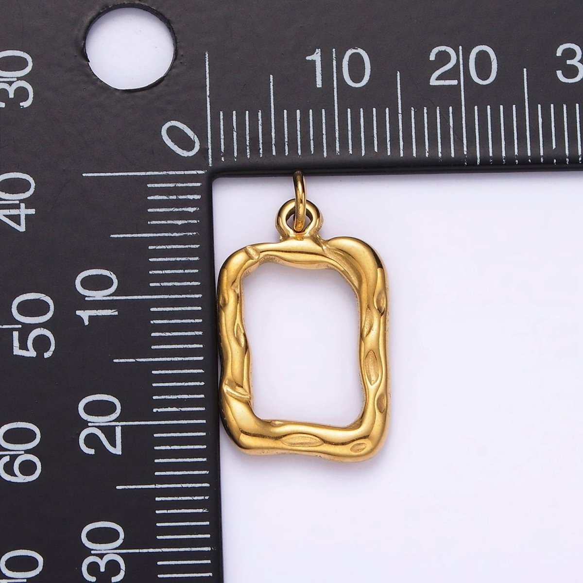Stainless Steel 20mm Open Hammered Rectangular Charm in Gold &amp; Silver | P1263