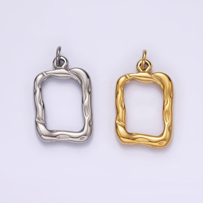 Stainless Steel 20mm Open Hammered Rectangular Charm in Gold &amp; Silver | P1263