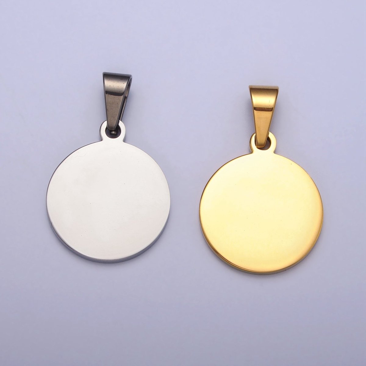 Stainless Steel 20mm Round Personalized Pendant in Gold &amp; Silver J-548 J-553