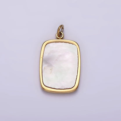 Stainless Steel 20mm Shell Pearl Rectangular Tag Bezel Charm in Gold &amp; Silver | P1322
