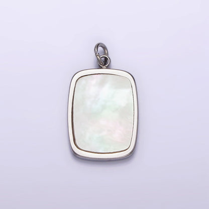 Stainless Steel 20mm Shell Pearl Rectangular Tag Bezel Charm in Gold &amp; Silver | P1322