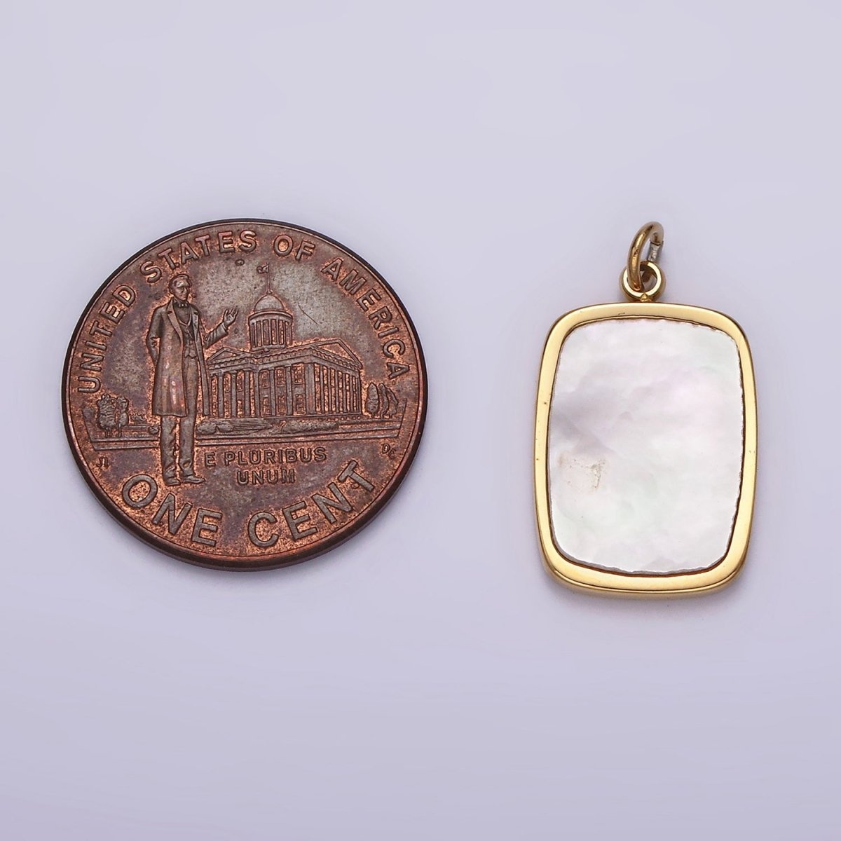 Stainless Steel 20mm Shell Pearl Rectangular Tag Bezel Charm in Gold &amp; Silver | P1322