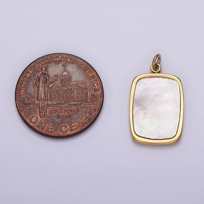 Stainless Steel 20mm Shell Pearl Rectangular Tag Bezel Charm in Gold &amp; Silver | P1322