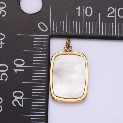 Stainless Steel 20mm Shell Pearl Rectangular Tag Bezel Charm in Gold &amp; Silver | P1322