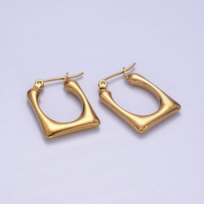 Stainless Steel 20mm U-Shaped Rectangular Minimalist Latch Hoop Earrings | AE436