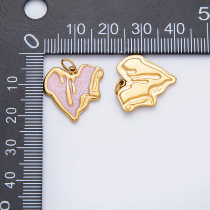 Stainless Steel 21.5mm Pink, White Enamel Molten Drip Heart Charm | C319