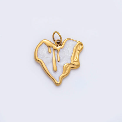 Stainless Steel 21.5mm Pink, White Enamel Molten Drip Heart Charm | C319
