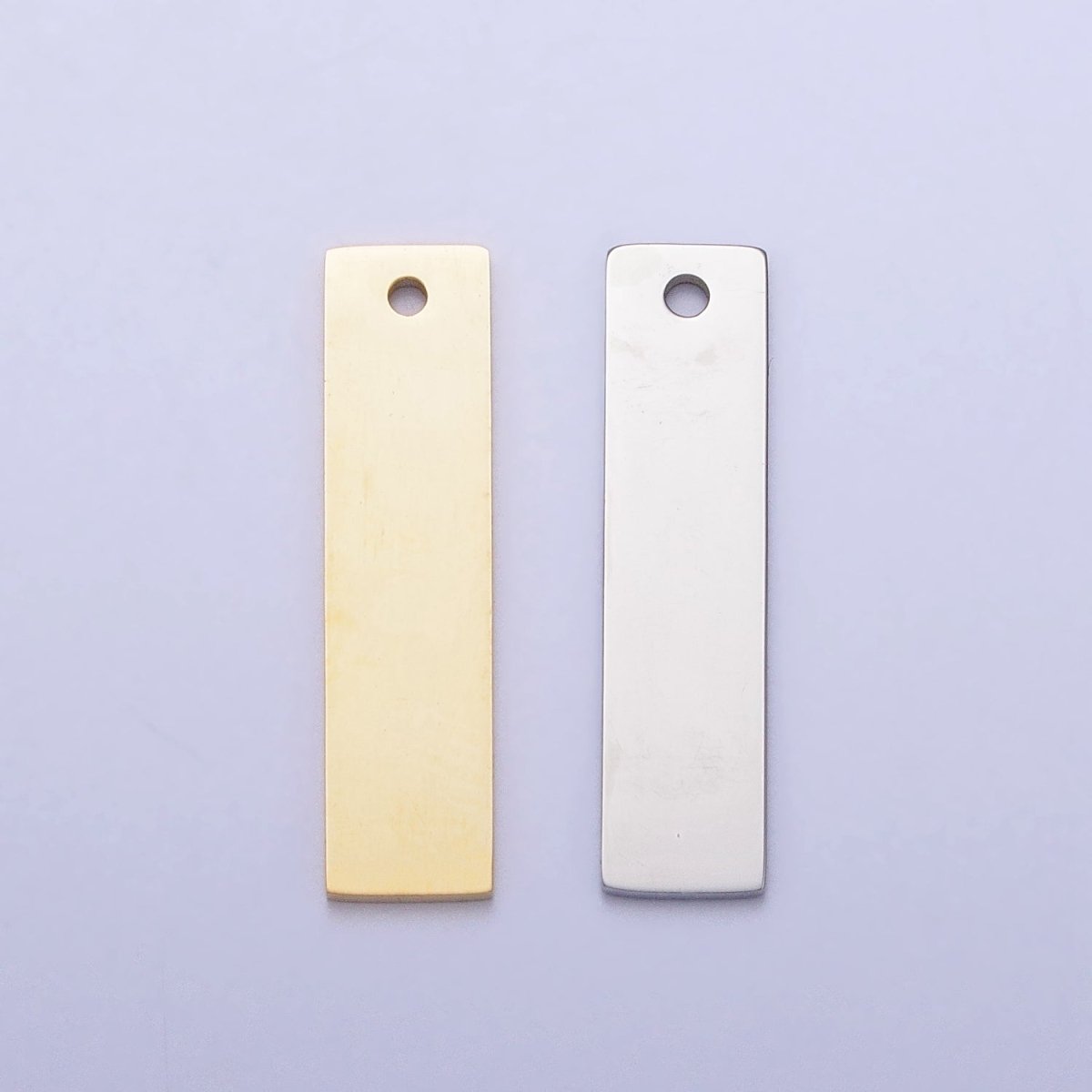Stainless Steel 21.5mm Rectangular Bar Tag Charmin Gold &amp; Silver | P-910