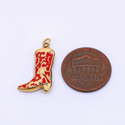 Stainless Steel 21mm Enamel Art Red Cowboy Boots Shoes Charm | J-328