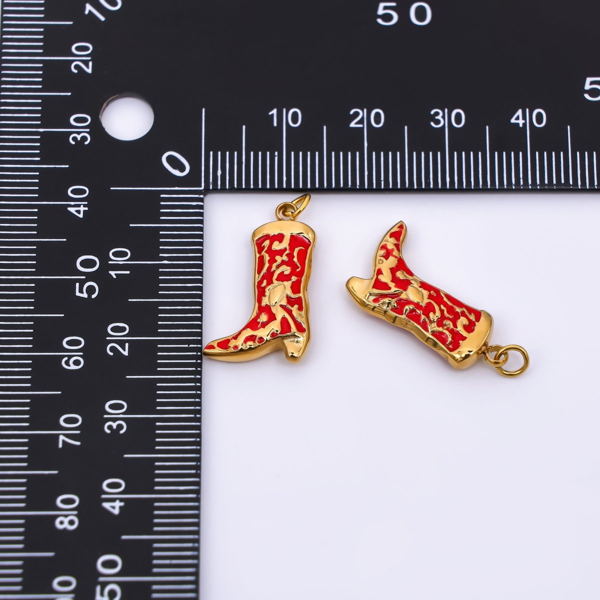 Stainless Steel 21mm Enamel Art Red Cowboy Boots Shoes Charm | J-328