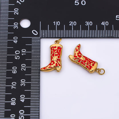 Stainless Steel 21mm Enamel Art Red Cowboy Boots Shoes Charm | J-328