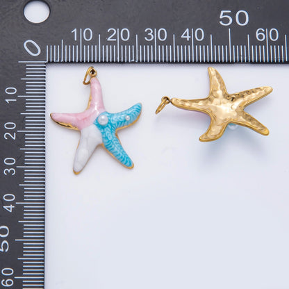 Stainless Steel 21mm Enamel Art Shell Pearl Starfish Ocean-Inspired Charm | AH-928