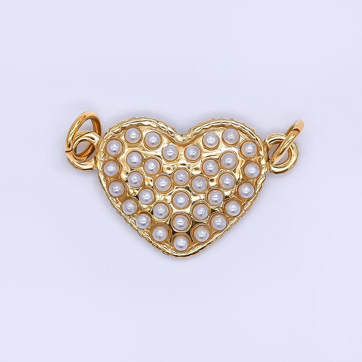 Stainless Steel 22mm Shell Pearl Hammered Chunky Heart Charm Connector | Y056