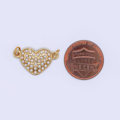 Stainless Steel 22mm Shell Pearl Hammered Chunky Heart Charm Connector | Y056
