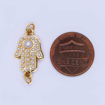 Stainless Steel 22mm Shell Pearl Lucky Hamsa Hand Charm Connector | Y057