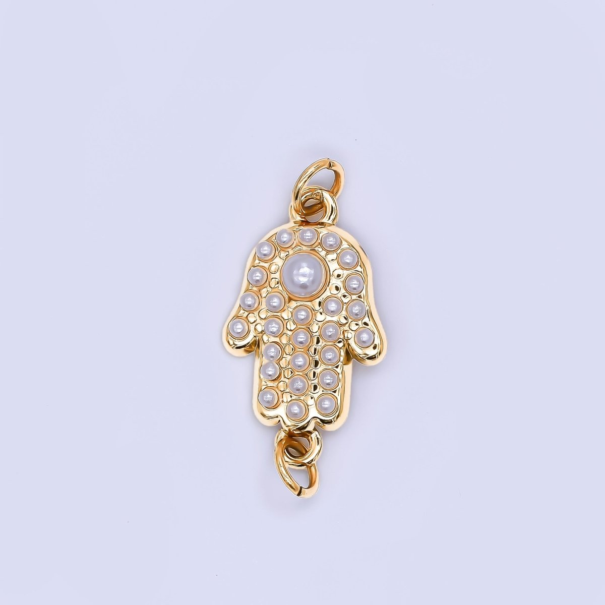 Stainless Steel 22mm Shell Pearl Lucky Hamsa Hand Charm Connector | Y057