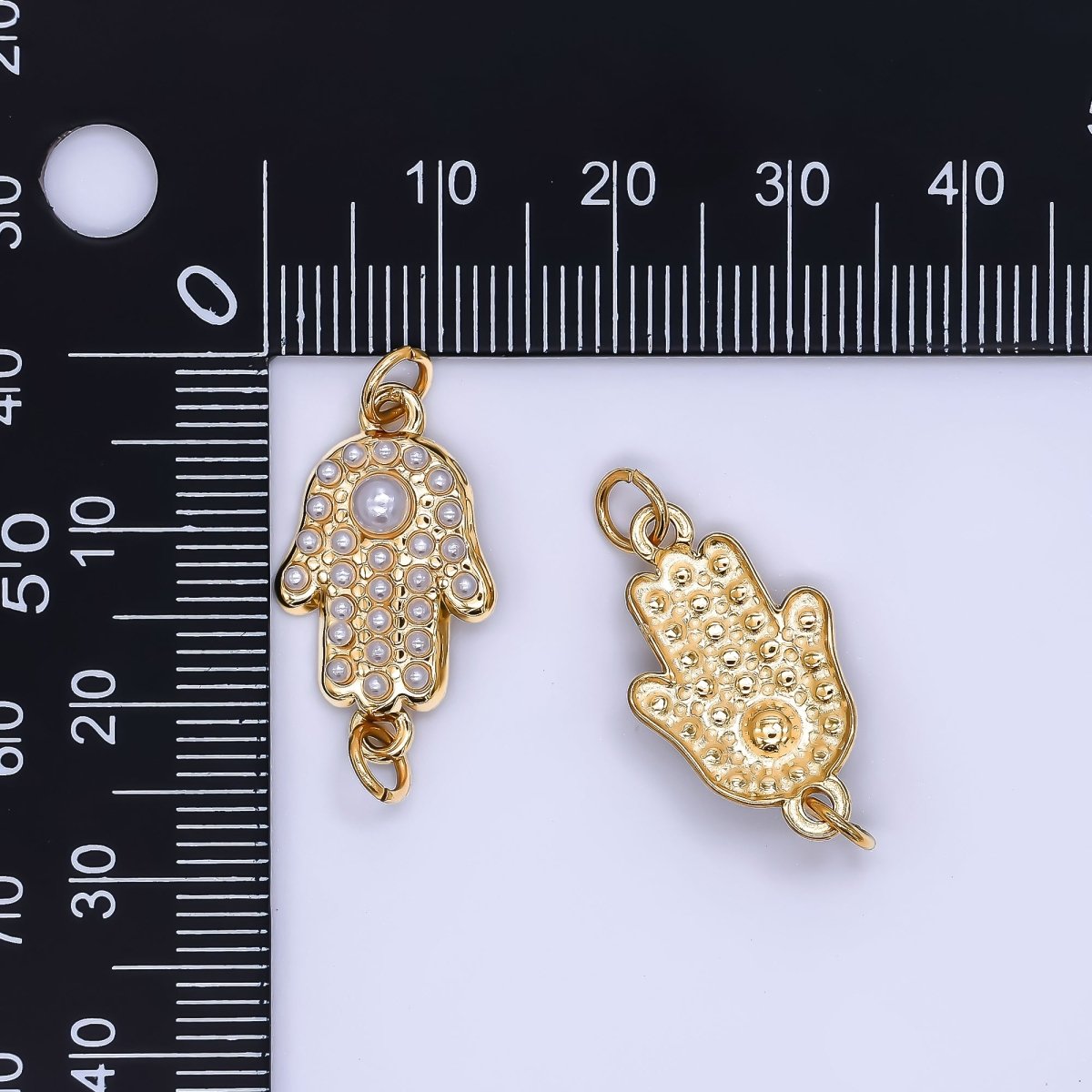 Stainless Steel 22mm Shell Pearl Lucky Hamsa Hand Charm Connector | Y057