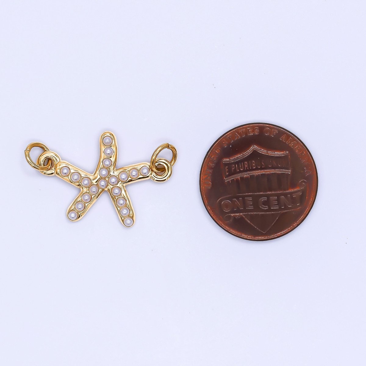 Stainless Steel 22mm Shell Pearl Tiny Starfish Charm Connector | Y058