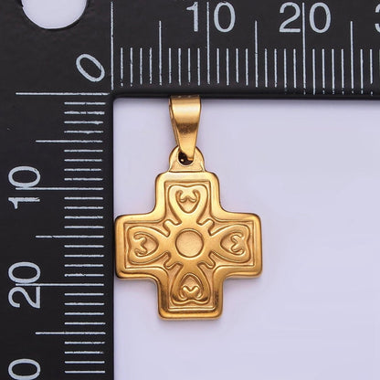 Stainless Steel 23.5mm Artisan Elaborate Square Cross Pendant | P-798