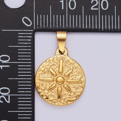 Stainless Steel 23.5mm Celestial North Star Sun Hammered Round Pendant | P-804