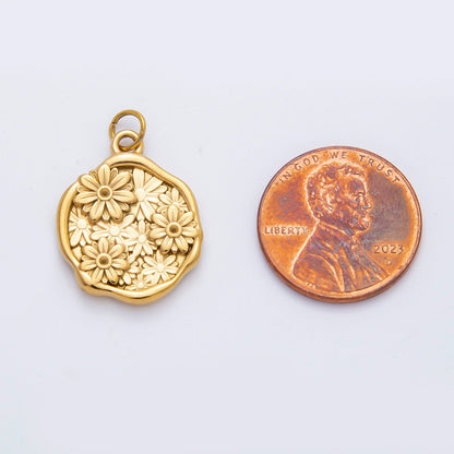 Stainless Steel 24mm Blooming Flower Round Framed Garden Charm | AH-950