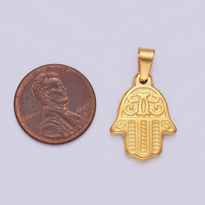 Stainless Steel 25.5mm Artisan Hamsa Hand Pendant | P-801