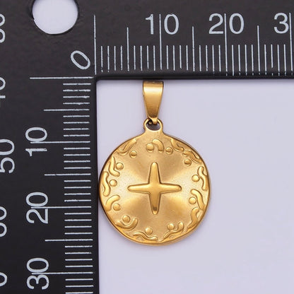Stainless Steel 25.5mm Celestial Star Line Dot Artisan Textured Pendant | P-800
