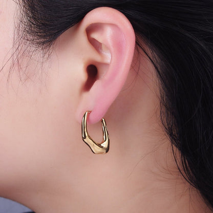 Stainless Steel 25mm Abstract Molten Band J-Shaped Hoop Earrings | AE443