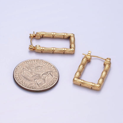Stainless Steel 25mm Bamboo Plant Rectangle Latch Hoop Earrings | AE444