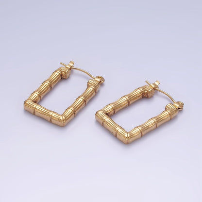 Stainless Steel 25mm Bamboo Plant Rectangle Latch Hoop Earrings | AE444