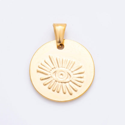 Stainless Steel 25mm Evil Eye Sunburst Round Pendant Charm | J549