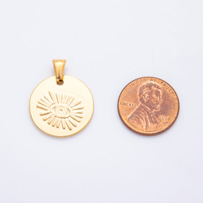 Stainless Steel 25mm Evil Eye Sunburst Round Pendant Charm | J549