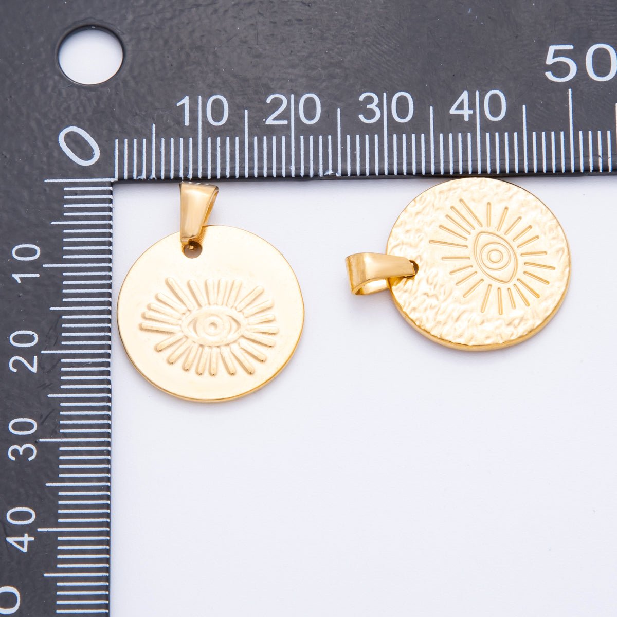 Stainless Steel 25mm Evil Eye Sunburst Round Pendant Charm | J549