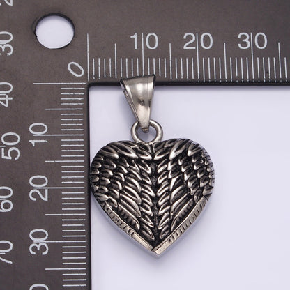 Stainless Steel 25mm Feather Wings Heart Pendant | P-826