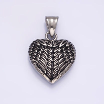 Stainless Steel 25mm Feather Wings Heart Pendant | P-826
