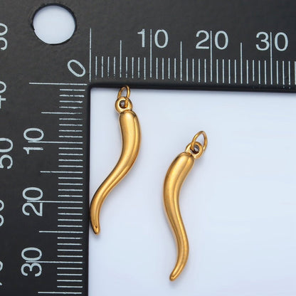Stainless Steel 25mm Minimalist Chili Cornicello Italian Horn Charm | P668