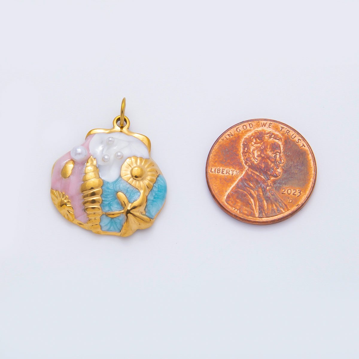 Stainless Steel 25mm Multicolor Star Fish Sea Shell Scallop Clam Charm | AH947