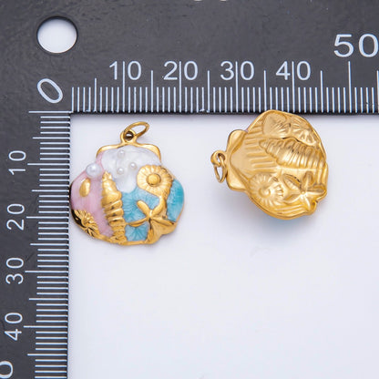 Stainless Steel 25mm Multicolor Star Fish Sea Shell Scallop Clam Charm | AH947