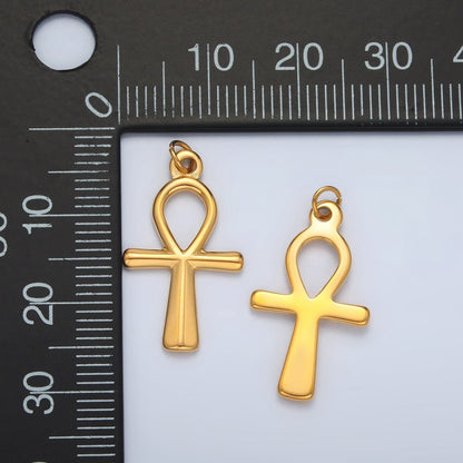 Stainless Steel 25mm Religious Ankh Cross Minimalist Charm | P1037