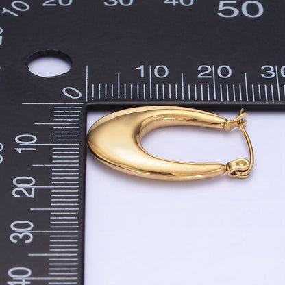 Stainless Steel 25mm U-Shaped Oblong Latch Hoop Earrings in Gold &amp; Silver | AB1390 AB1391