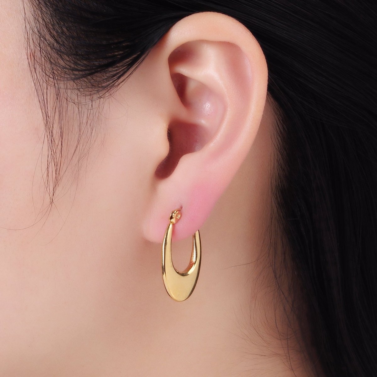 Stainless Steel 25mm U-Shaped Oblong Latch Hoop Earrings in Gold &amp; Silver | AB1390 AB1391