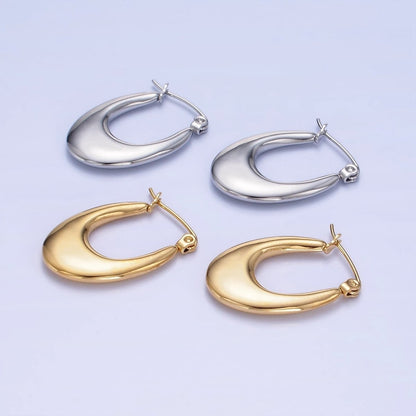 Stainless Steel 25mm U-Shaped Oblong Latch Hoop Earrings in Gold &amp; Silver | AB1390 AB1391