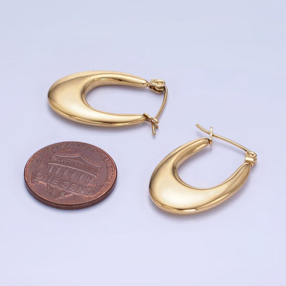 Stainless Steel 25mm U-Shaped Oblong Latch Hoop Earrings in Gold &amp; Silver | AB1390 AB1391