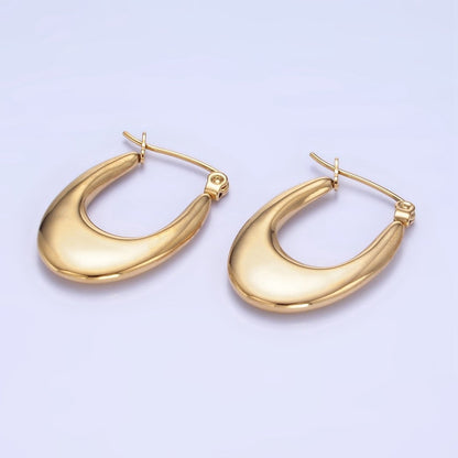 Stainless Steel 25mm U-Shaped Oblong Latch Hoop Earrings in Gold &amp; Silver | AB1390 AB1391