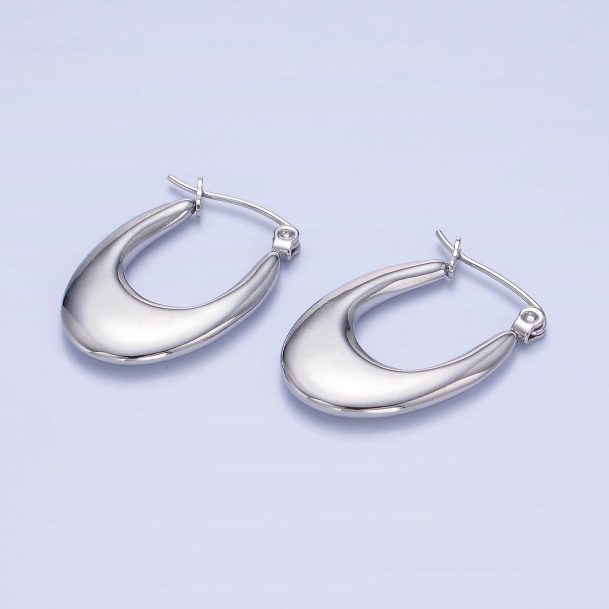 Stainless Steel 25mm U-Shaped Oblong Latch Hoop Earrings in Gold &amp; Silver | AB1390 AB1391